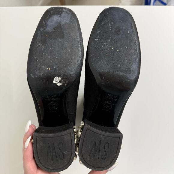 Stuart Weitzman Pearl Bacari Velvet Block Heel Booties Black Maximalist Sz 6.5 - Picture 7 of 10